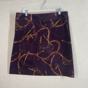 Talbots Classic Bit Bridle Equestrian Theme Corduroy Skirt SZ 12 Burgundy Gold